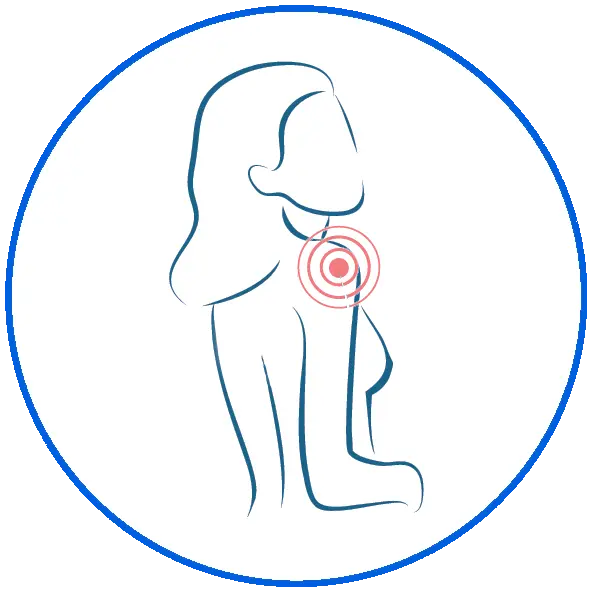 Illustration of woman showing a bullseye on her shoulder indicating pain